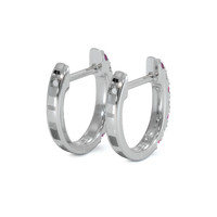 0.22 Ct.Tw. Pink Sapphire and Natural Diamond Pave Earrings, 14K White Gold Image