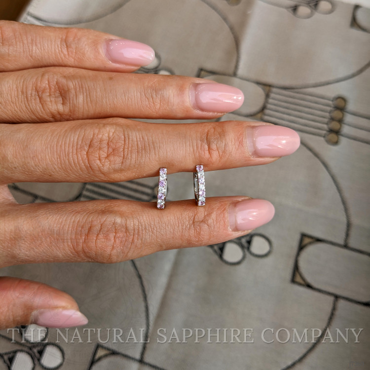 0.22 Ct.Tw. Pink Sapphire and Natural Diamond Pave Earrings, 14K White Gold