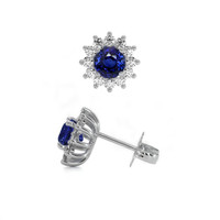 1.25 Ct.Tw.Total Carat Weight Sapphire Natural Diamond Halo Earrings, 14K White Gold Image