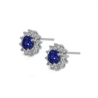 1.25 Ct.Tw.Total Carat Weight Sapphire Natural Diamond Halo Earrings, 14K White Gold Image