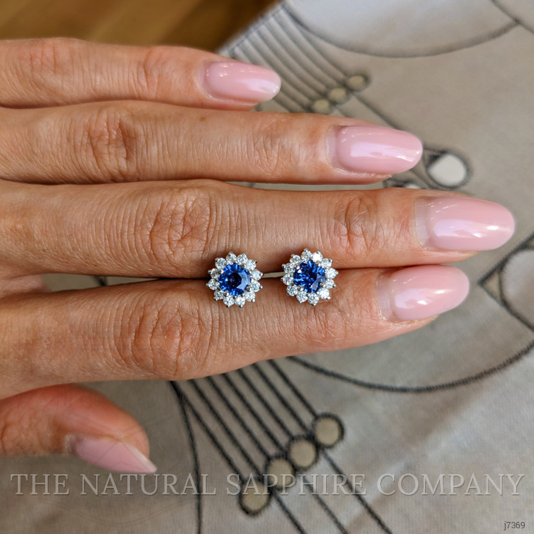 1.25 Ct.Tw. Blue Sapphire and Natural Diamond Halo Earrings, 14K White Gold