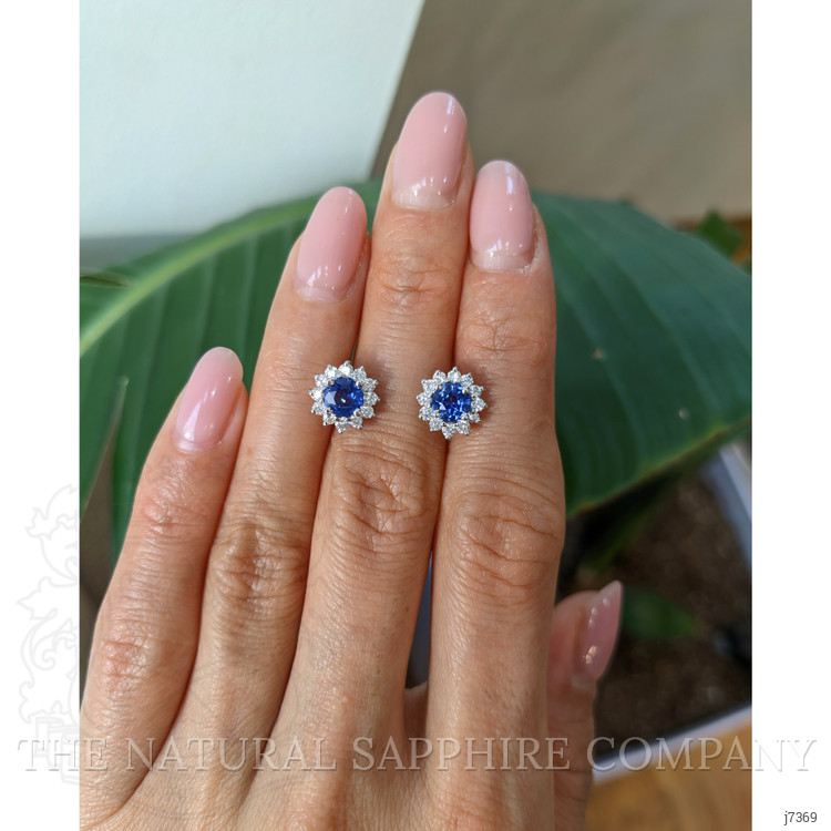 1.25 Ct.Tw. Blue Sapphire and Natural Diamond Halo Earrings, 14K White Gold