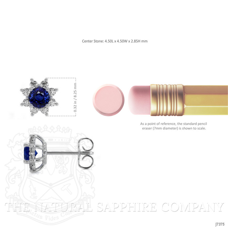 1.00 Ct.Tw. Blue Sapphire and Natural Diamond Halo Earrings, 14K White Gold