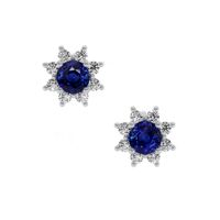 1.00 Ct.Tw. Blue Sapphire and Natural Diamond Halo Earrings, 14K White Gold Video