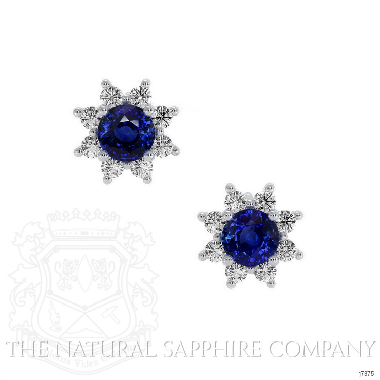1.00 Ct.Tw. Blue Sapphire and Natural Diamond Halo Earrings, 14K White Gold