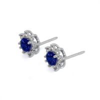 1.00 Ct.Tw. Blue Sapphire and Natural Diamond Halo Earrings, 14K White Gold Image