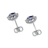 1.00 Ct.Tw. Blue Sapphire and Natural Diamond Halo Earrings, 14K White Gold Image