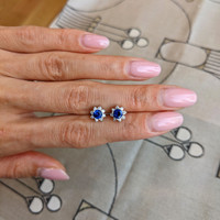 1.00&nbsp;Ct.Tw.Total Carat Weight Blue Sapphire and Natural Diamond Halo Earrings, 14K White Gold Life Style