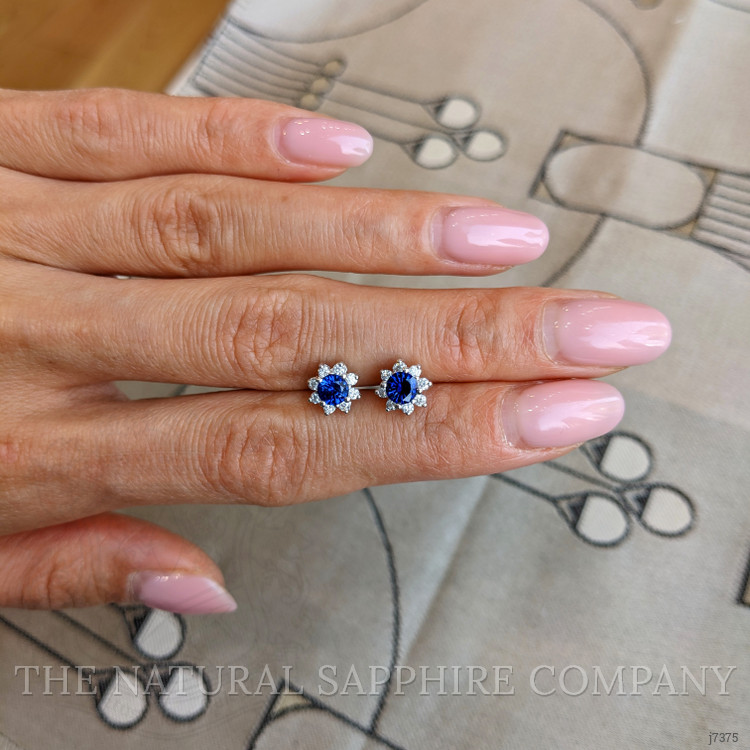 1.00 Ct.Tw. Blue Sapphire and Natural Diamond Halo Earrings, 14K White Gold