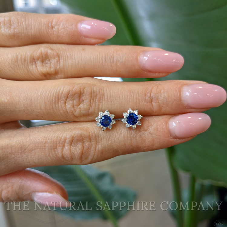 1.00 Ct.Tw. Blue Sapphire and Natural Diamond Halo Earrings, 14K White Gold