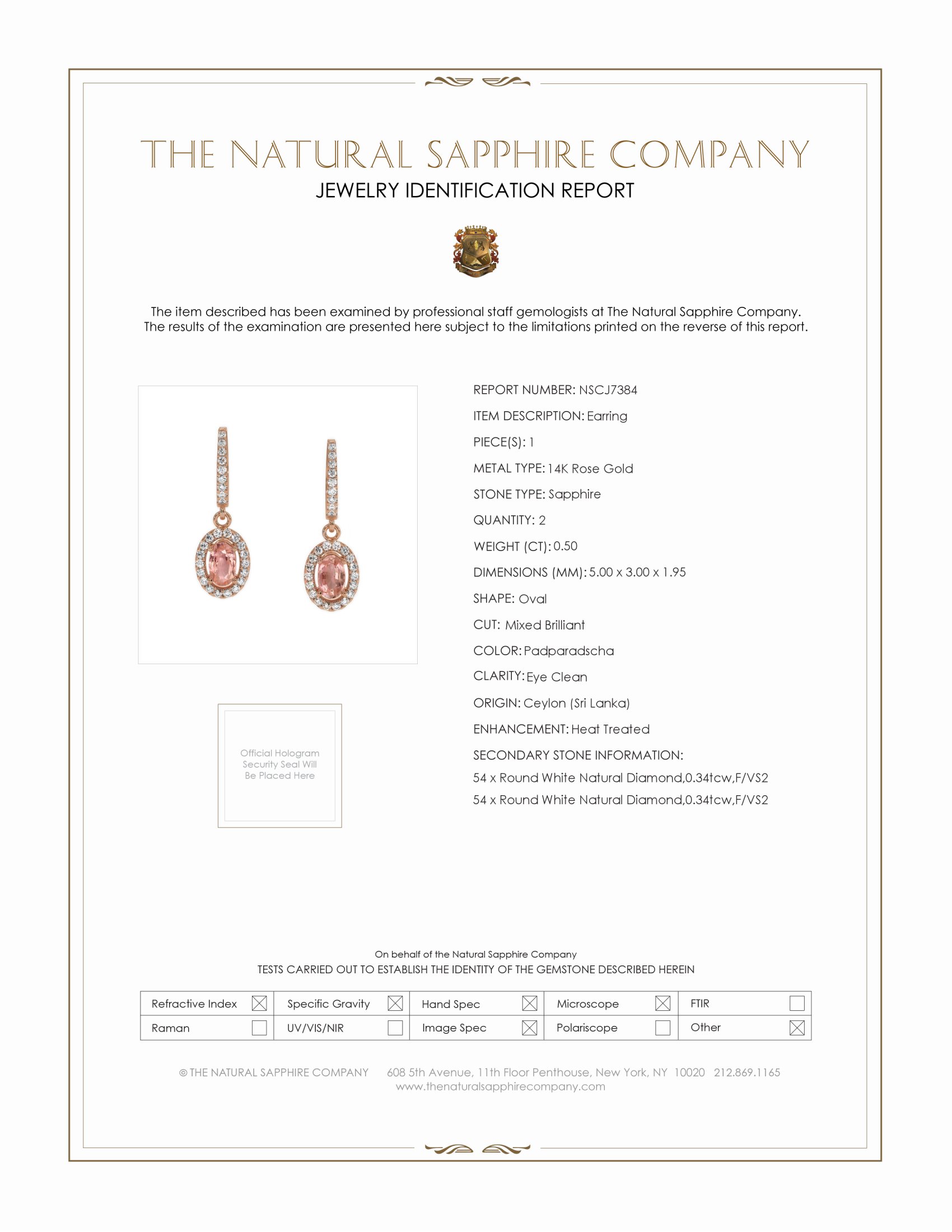 0.50 Ct.Tw. Padparadscha Sapphire and Natural Diamond Pave Earrings, 14K Rose Gold