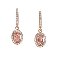 0.50 Ct.Tw. Padparadscha Sapphire and Natural Diamond Pave Earrings, 14K Rose Gold Video
