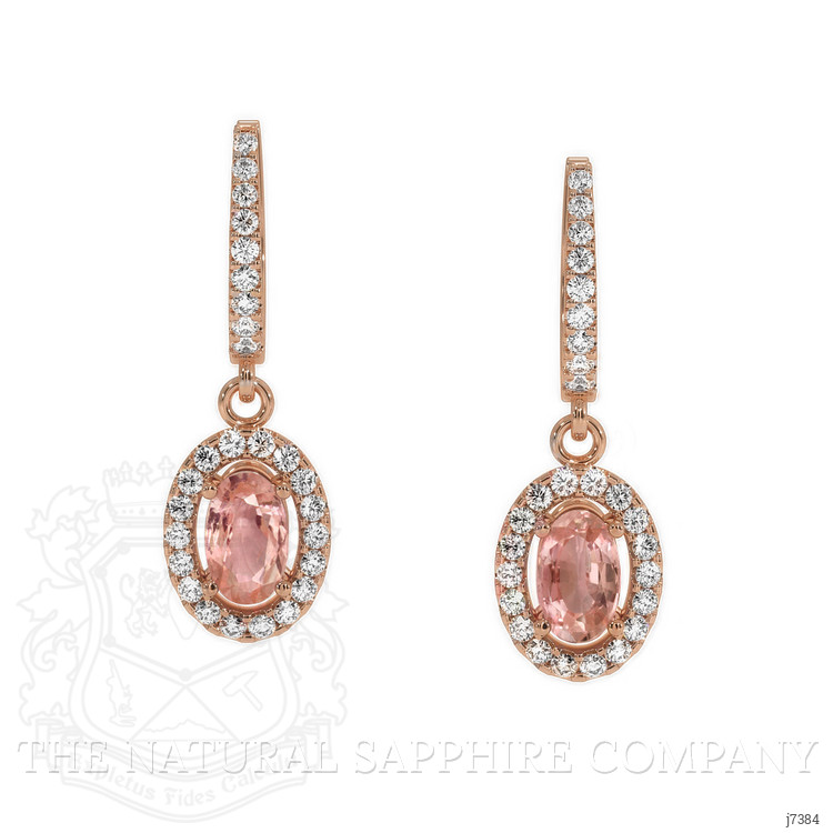 0.50 Ct.Tw. Padparadscha Sapphire and Natural Diamond Pave Earrings, 14K Rose Gold