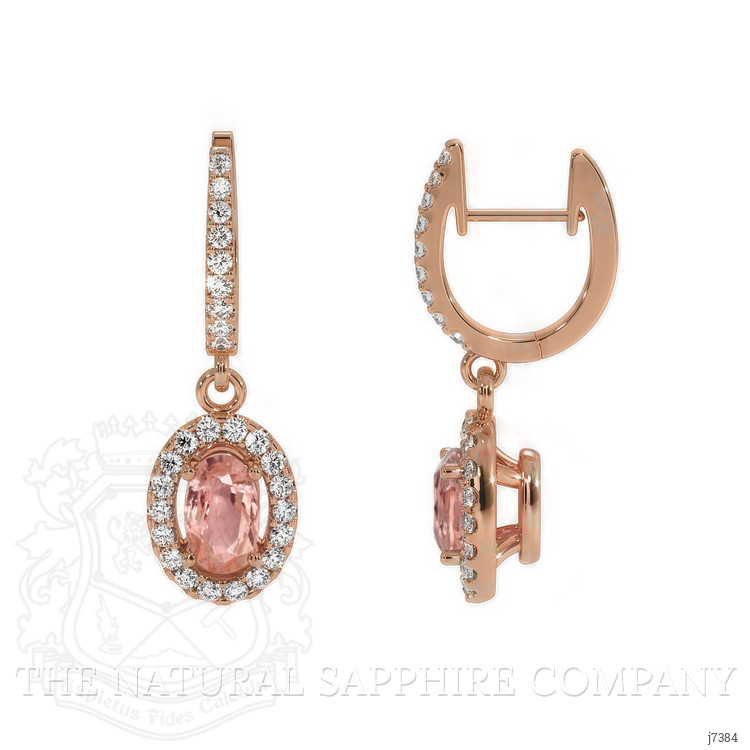 0.50 Ct.Tw. Padparadscha Sapphire and Natural Diamond Pave Earrings, 14K Rose Gold