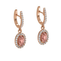 0.50 Ct.Tw. Padparadscha Sapphire and Natural Diamond Pave Earrings, 14K Rose Gold Image