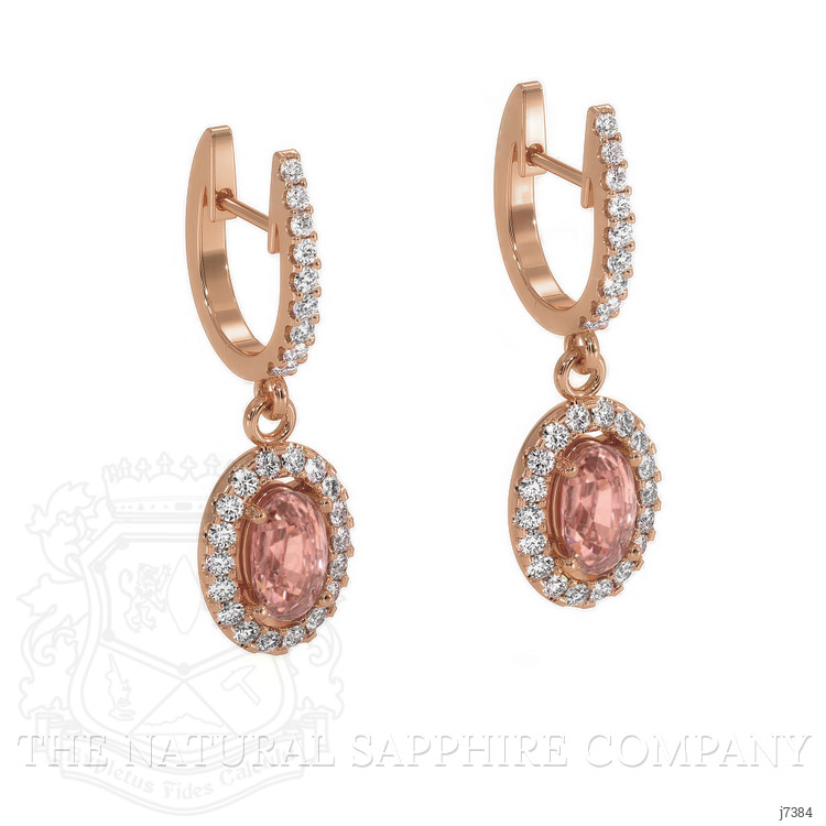 0.50 Ct.Tw. Padparadscha Sapphire and Natural Diamond Pave Earrings, 14K Rose Gold