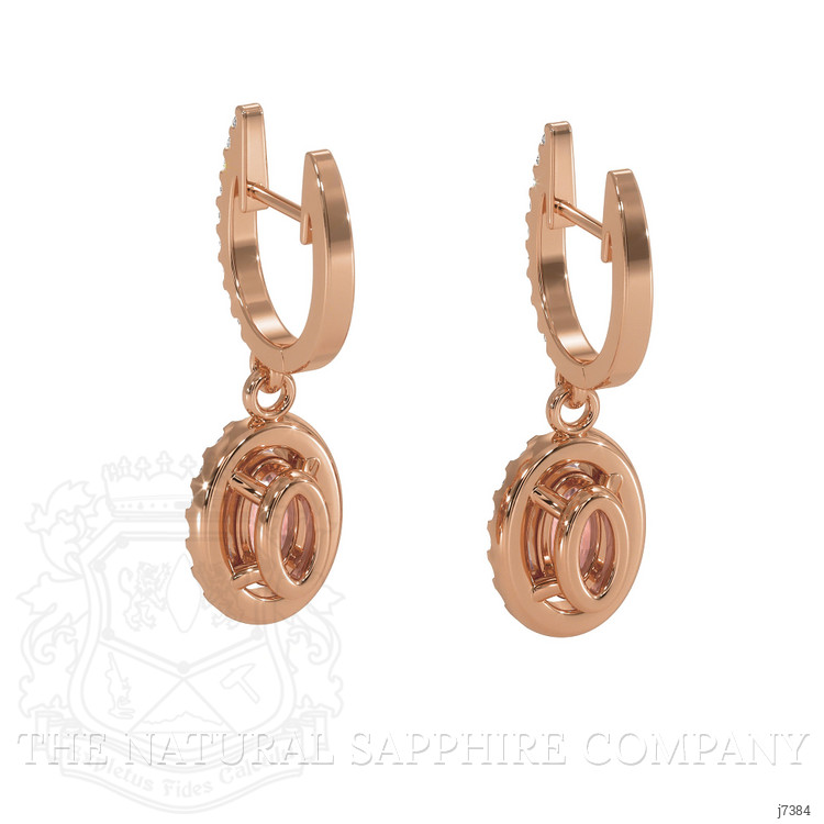 0.50 Ct.Tw. Padparadscha Sapphire and Natural Diamond Pave Earrings, 14K Rose Gold