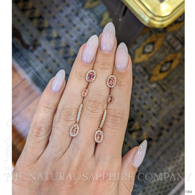 0.50 Ct.Tw. Padparadscha Sapphire and Natural Diamond Pave Earrings, 14K Rose Gold