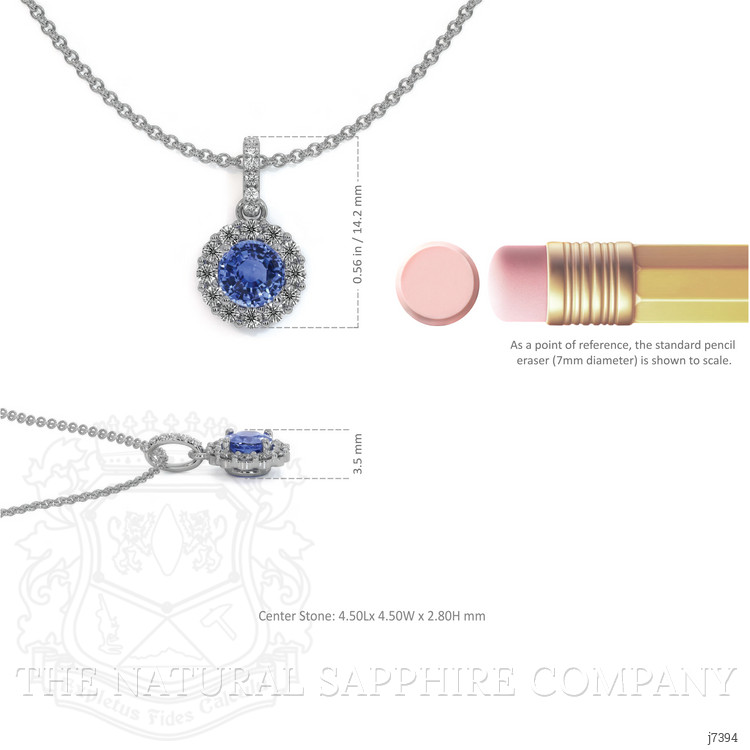 0.45 Ct. Blue Sapphire and Natural Diamond Pave Pendant, 18K White Gold