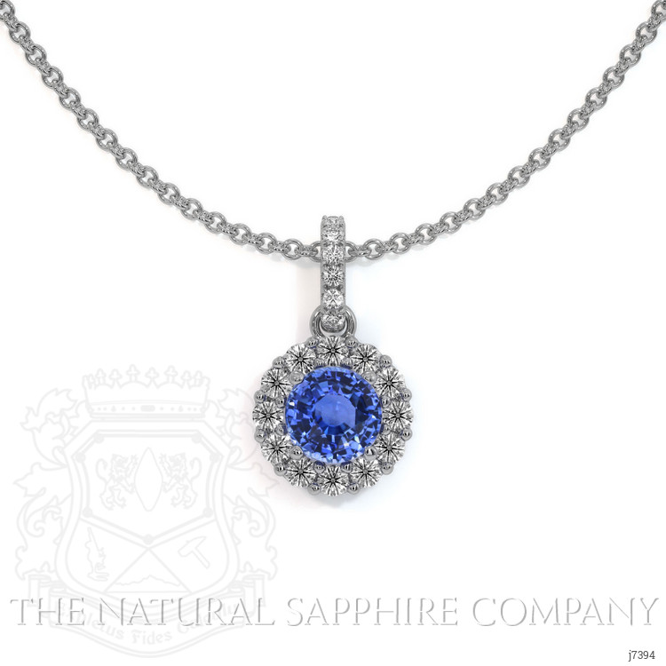 0.45 Ct. Blue Sapphire and Natural Diamond Pave Pendant, 18K White Gold