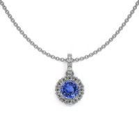 0.45 Ct. Sapphire Natural Diamond Pave Pendant, 18K White Gold Image