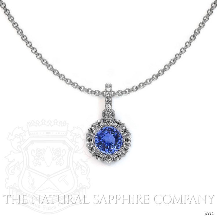 0.45 Ct. Blue Sapphire and Natural Diamond Pave Pendant, 18K White Gold