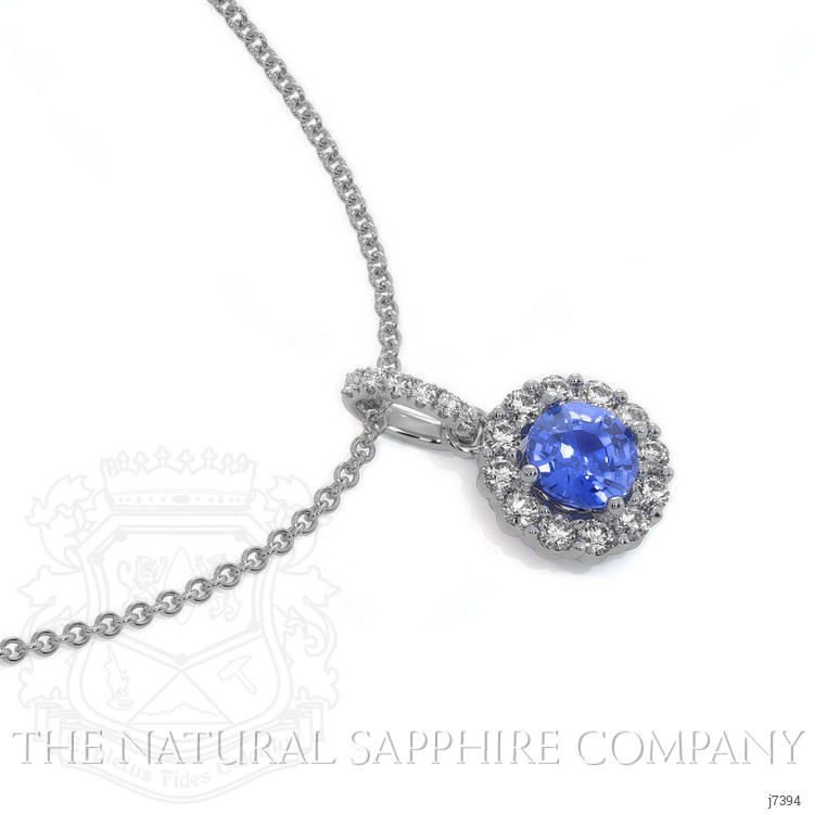 0.45 Ct. Blue Sapphire and Natural Diamond Pave Pendant, 18K White Gold