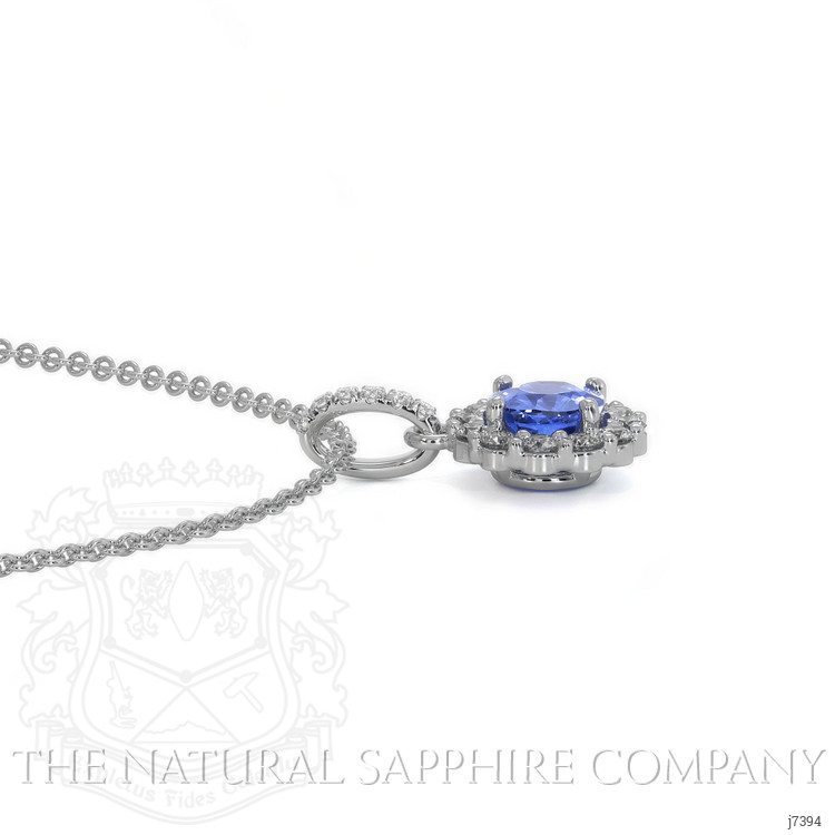 0.45 Ct. Blue Sapphire and Natural Diamond Pave Pendant, 18K White Gold