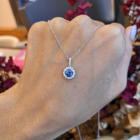0.45 Ct. Blue Sapphire and Natural Diamond Pave Pendant, 18K White Gold Life Style