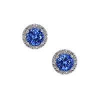 0.65 Ct.Tw.Total Carat Weight Sapphire Natural Diamond Pave Earrings, 18K White Gold Video