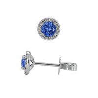 0.65 Ct.Tw.Total Carat Weight Sapphire Natural Diamond Pave Earrings, 18K White Gold Image