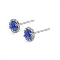 0.65 Ct.Tw.Total Carat Weight Sapphire Natural Diamond Pave Earrings, 18K White Gold Image