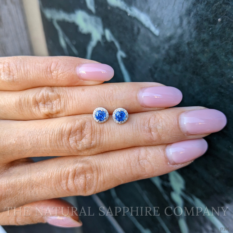 0.65 Ct.Tw. Blue Sapphire and Natural Diamond Pave Earrings, 18K White Gold