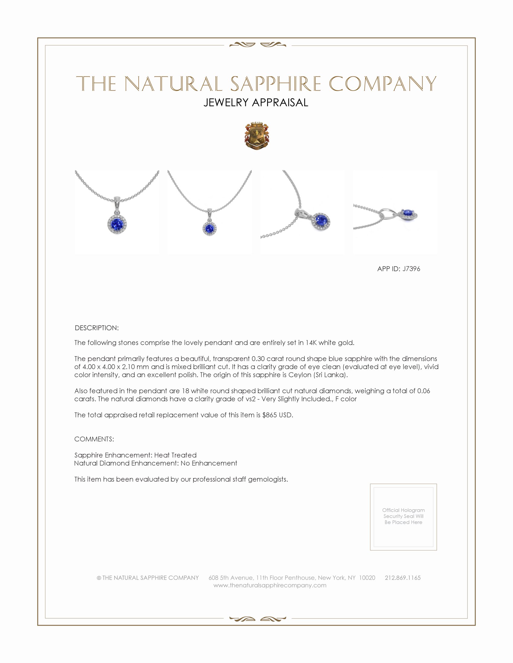 0.30 Ct. Blue Sapphire and Natural Diamond Pave Pendant, 14K White Gold