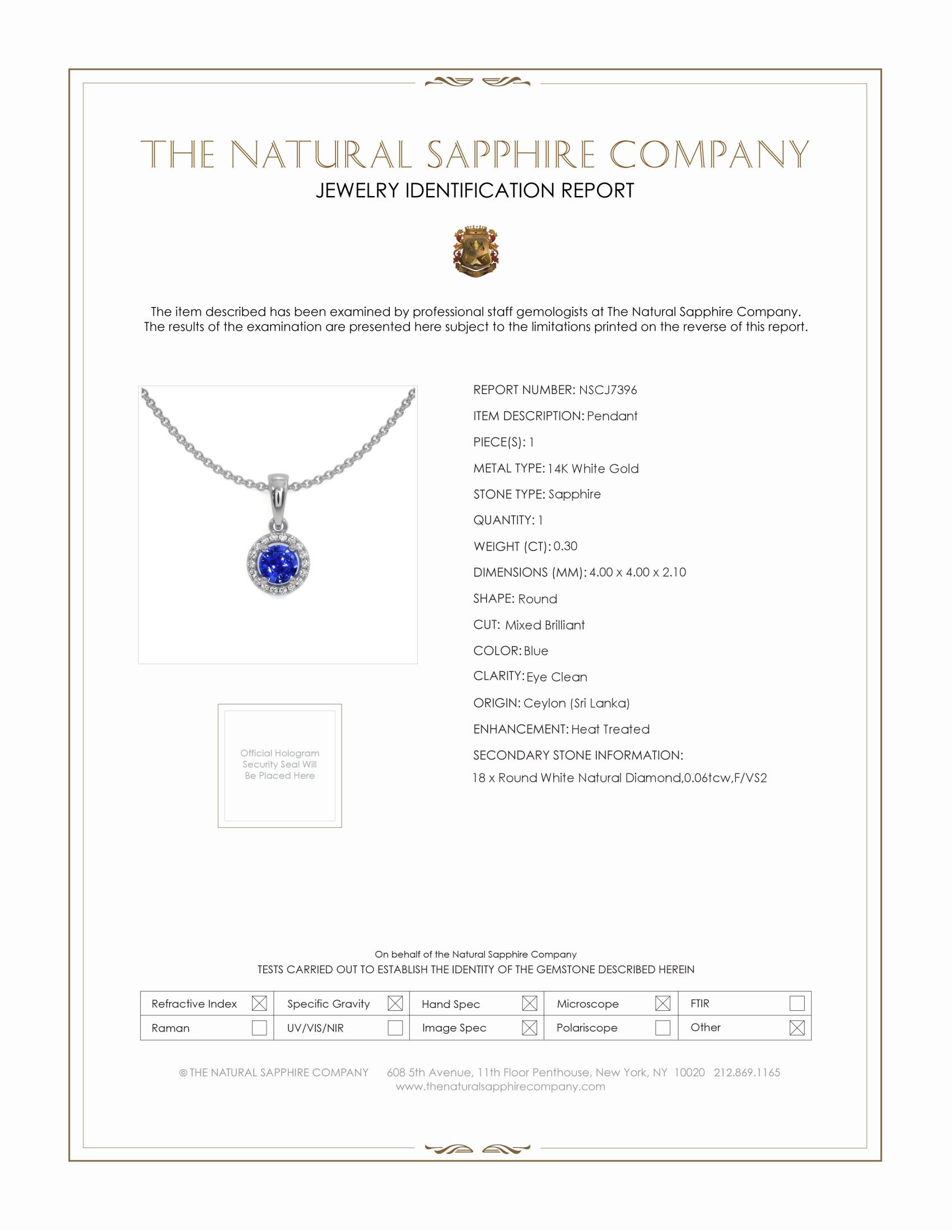 0.30 Ct. Blue Sapphire and Natural Diamond Pave Pendant, 14K White Gold
