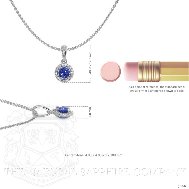 0.30 Ct. Blue Sapphire and Natural Diamond Pave Pendant, 14K White Gold