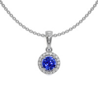 0.30 Ct. Blue Sapphire and Natural Diamond Pave Pendant, 14K White Gold Video