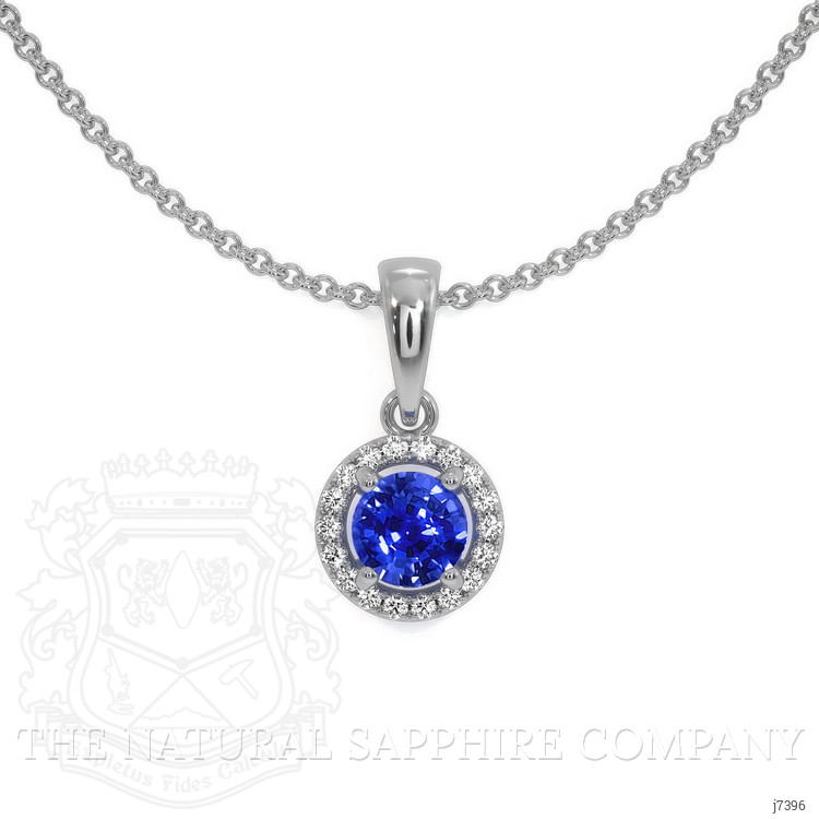 0.30 Ct. Blue Sapphire and Natural Diamond Pave Pendant, 14K White Gold