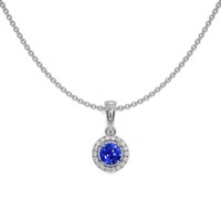 0.30 Ct. Blue Sapphire and Natural Diamond Pave Pendant, 14K White Gold Image