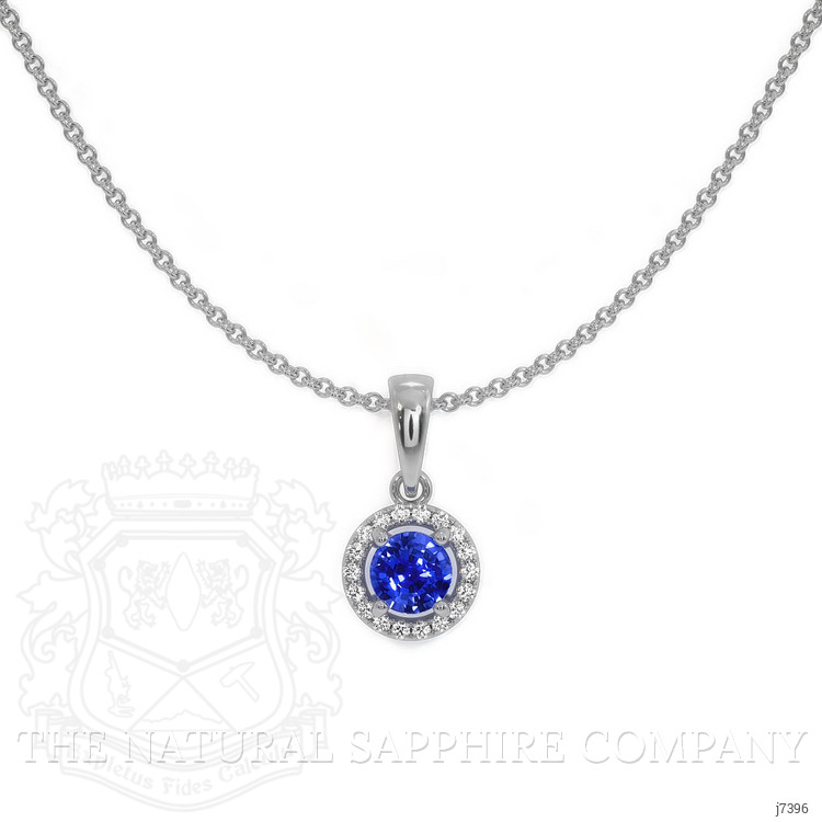0.30 Ct. Blue Sapphire and Natural Diamond Pave Pendant, 14K White Gold