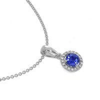 0.30 Ct. Blue Sapphire and Natural Diamond Pave Pendant, 14K White Gold Image