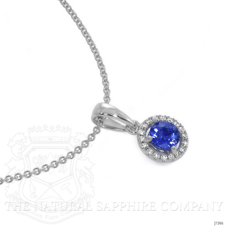 0.30 Ct. Blue Sapphire and Natural Diamond Pave Pendant, 14K White Gold