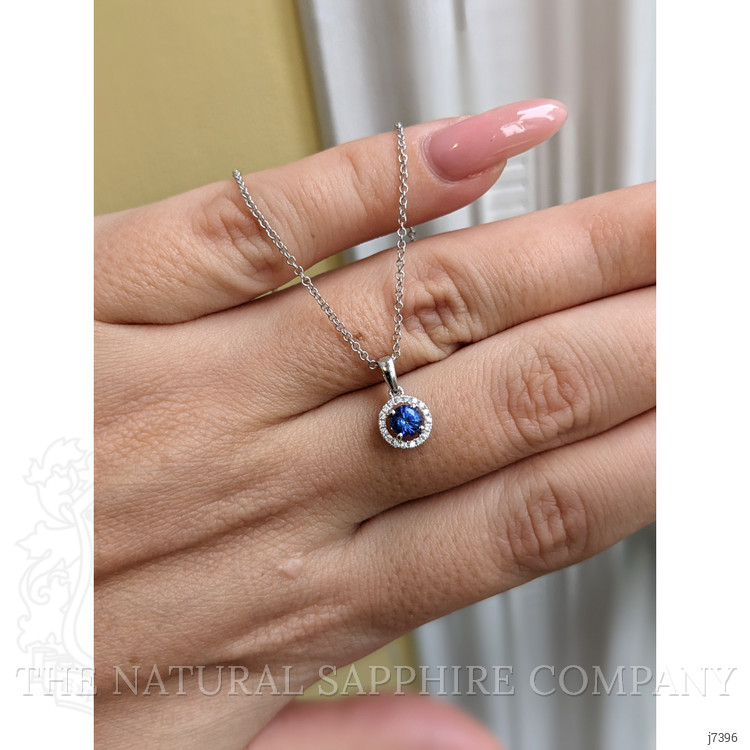 0.30 Ct. Blue Sapphire and Natural Diamond Pave Pendant, 14K White Gold