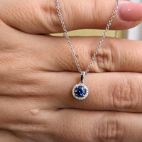 0.30 Ct. Blue Sapphire and Natural Diamond Pave Pendant, 14K White Gold Life Style
