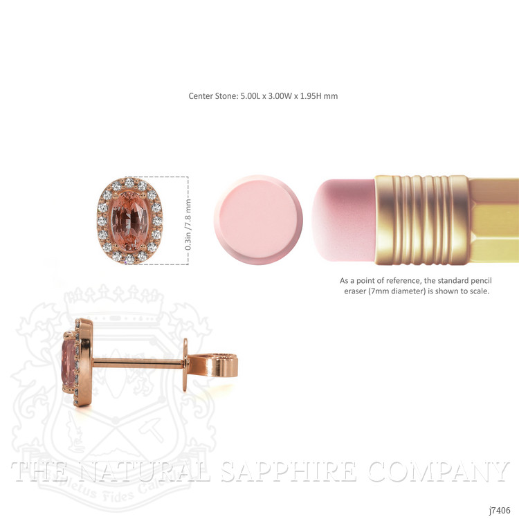 0.50 Ct.Tw. Padparadscha Sapphire and Natural Diamond Pave Earrings, 14K Rose Gold