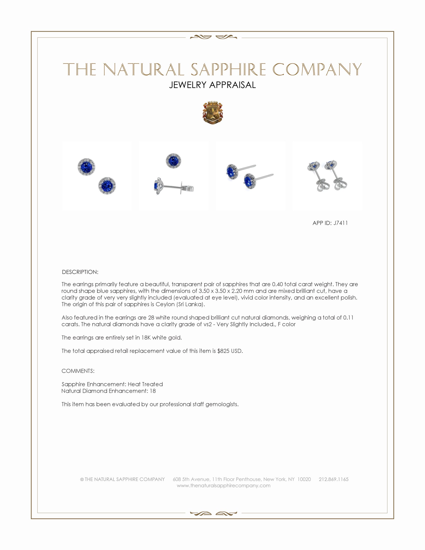 0.40 Ct.Tw. Blue Sapphire and Natural Diamond Pave Earrings, 18K White Gold