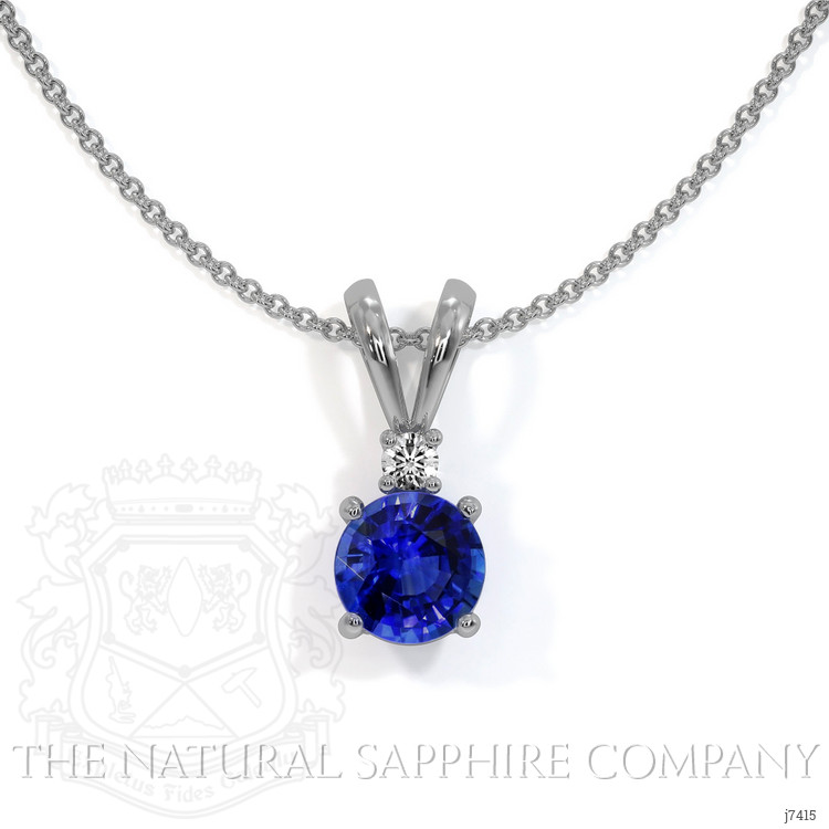 0.90 Ct. Blue Sapphire and Natural Diamond Solitaire Pendant, 14K White Gold