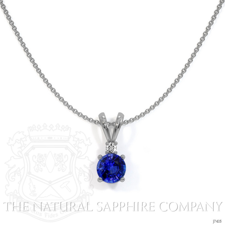 0.90 Ct. Blue Sapphire and Natural Diamond Solitaire Pendant, 14K White Gold