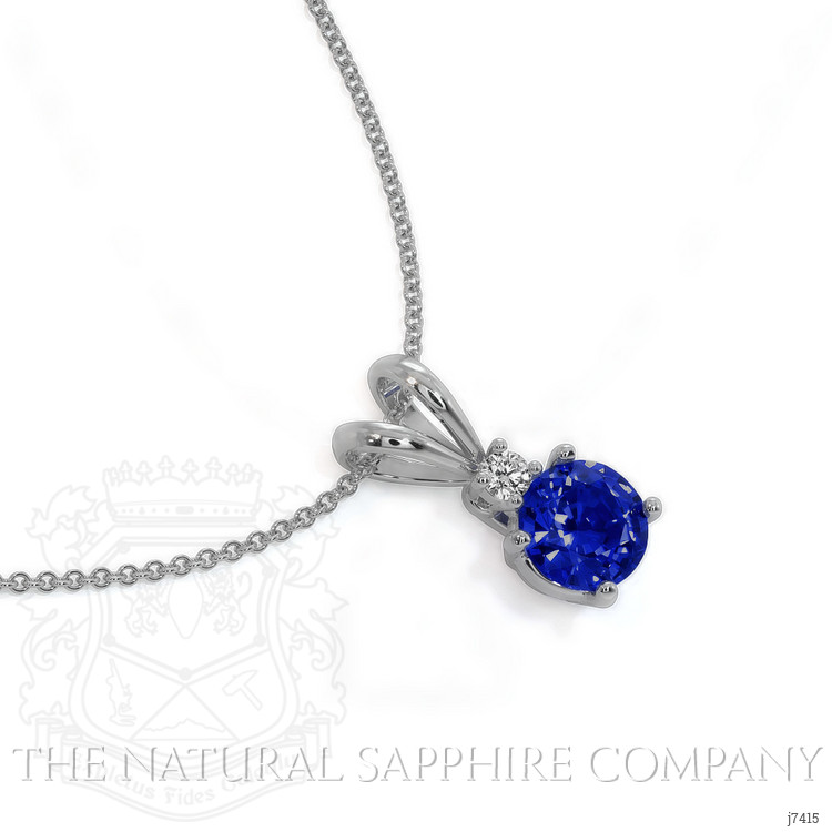 0.90 Ct. Blue Sapphire and Natural Diamond Solitaire Pendant, 14K White Gold
