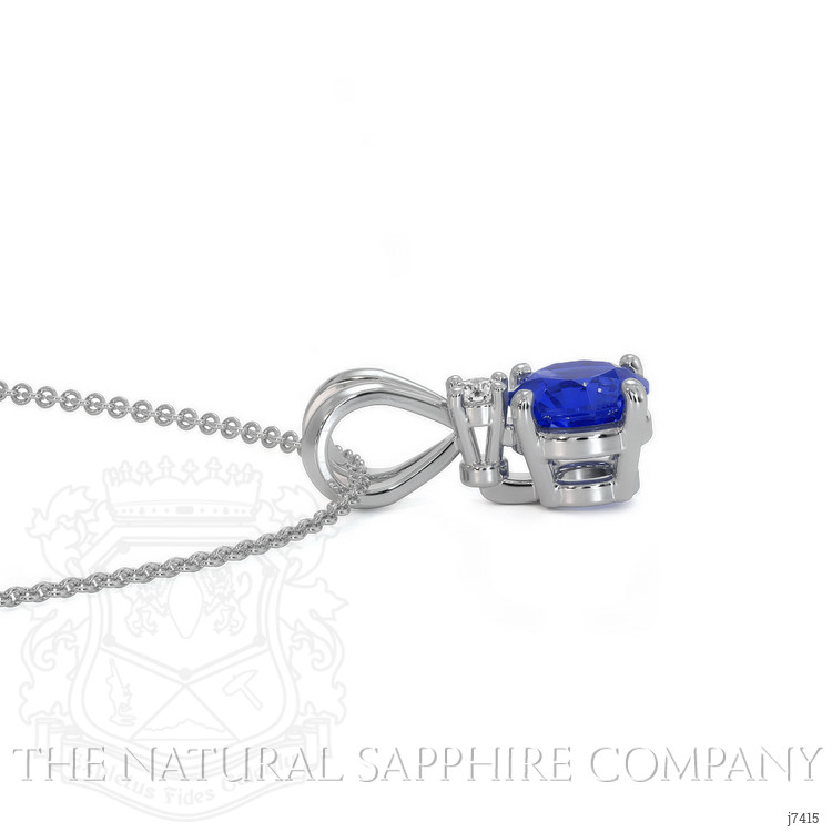 0.90 Ct. Blue Sapphire and Natural Diamond Solitaire Pendant, 14K White Gold
